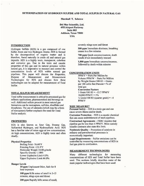 Determination of Hydrogen Sulfide and Total Sulfur in Natural .